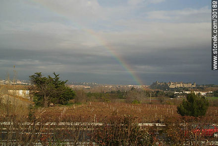 Rainbow over Carcassonne - Region of Languedoc-Rousillon - FRANCE. Photo #30162