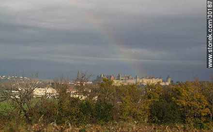 Rainbow over Carcassonne - Region of Languedoc-Rousillon - FRANCE. Photo #30160