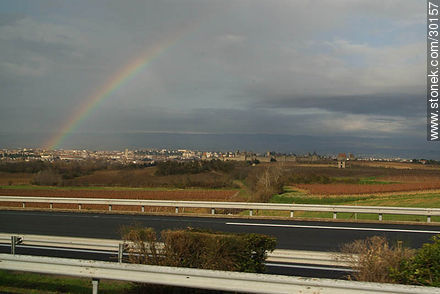 Rainbow over Carcassonne - Region of Languedoc-Rousillon - FRANCE. Photo #30157