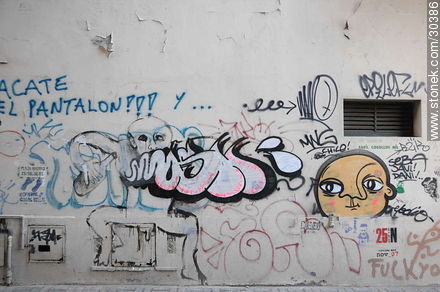 Graffitis del pasaje Policía Vieja - Departamento de Montevideo - URUGUAY. Foto No. 30386