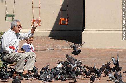 Kid and pigeons - Department of Montevideo - URUGUAY. Photo #31547