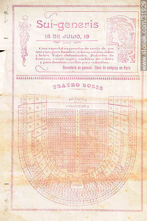 Página de programa antiguo del teatro Solís (principios del siglo XX). Distribución de palcos, balcones y platea - Departamento de Montevideo - URUGUAY. Foto No. 31929