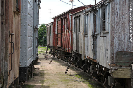 Viejos vagones de ferrocarril utilizados como viviendas provisorias - Departamento de Florida - URUGUAY. Foto No. 35520