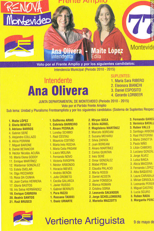 Municipal election 2010 candidate list. - Department of Montevideo - URUGUAY. Photo #35850