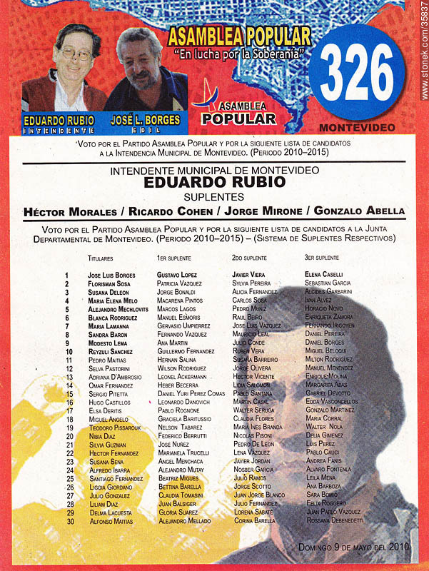 Elecciones municipales de Montevideo. 9 de mayo 2010. Lista 326 - Departamento de Montevideo - URUGUAY. Foto No. 35837