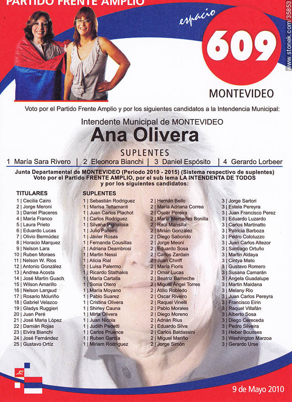 Elecciones municipales de Montevideo. 9 de mayo 2010. Lista 609 - Departamento de Montevideo - URUGUAY. Foto No. 35853