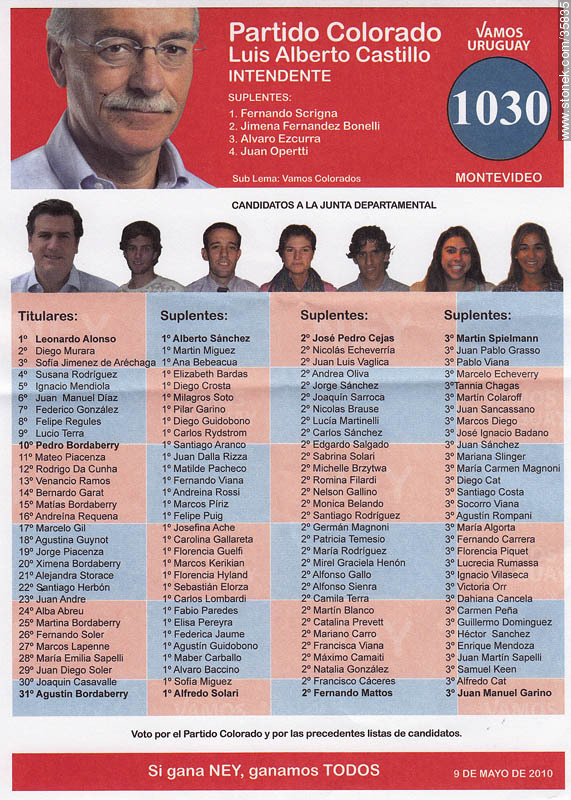 Municipal election 2010 candidate list. - Department of Montevideo - URUGUAY. Photo #35835