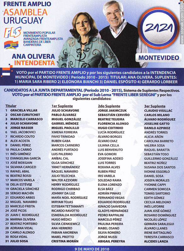 Municipal election 2010 candidate list. - Department of Montevideo - URUGUAY. Photo #35854