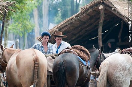 Jóvenes entre caballos - Departamento de Tacuarembó - URUGUAY. Foto No. 39557