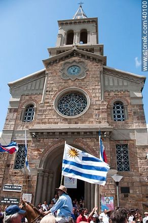 Uruguayan flag in front of San Francisco Cathedral - Tacuarembo - URUGUAY. Photo #40100