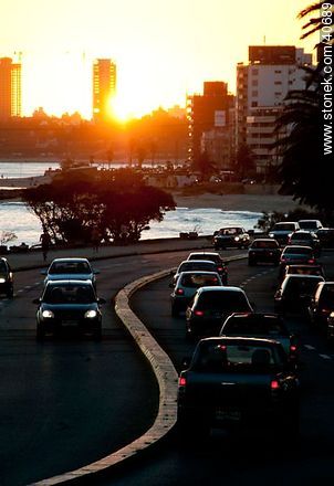 Puesta de sol en la rambla O'Higgins - Departamento de Montevideo - URUGUAY. Foto No. 40689