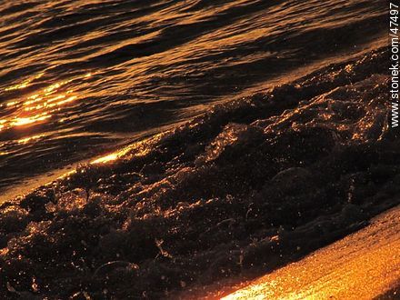 Rompiente en la orilla a la puesta del sol - Departamento de Maldonado - URUGUAY. Foto No. 47497