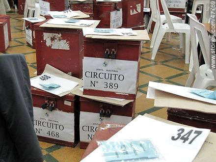 Estudio de votos observados en la Junta Electoral. Urnas. - Departamento de Montevideo - URUGUAY. Foto No. 47769