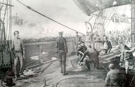 Dibujo de la reparación de un barco en Montevideo. Año 1814 - Departamento de Montevideo - URUGUAY. Foto No. 47970