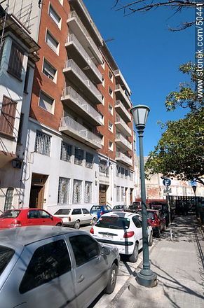Caja de Jubilaciones y Pensiones Bancarias in front of Zabala square - Department of Montevideo - URUGUAY. Photo #50441