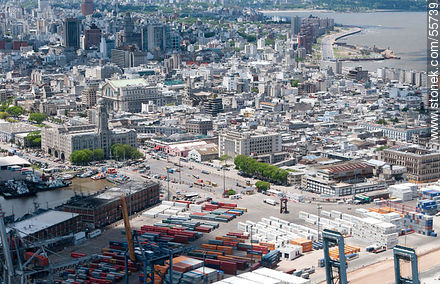 Partial aerial view of the container yard, Comando General de la Armada, ANP, Club Neptuno, Banco de la República... - Department of Montevideo - URUGUAY. Photo #55739