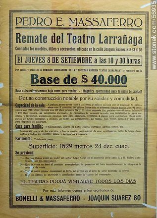 Teatro Larrañaga. Antiguo folleto del remate. - Departamento de Salto - URUGUAY. Foto No. 56935