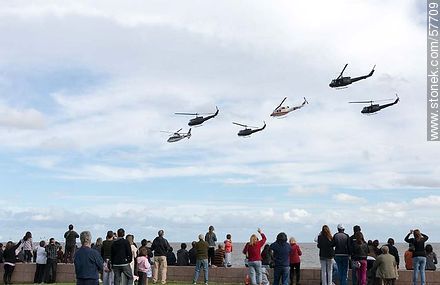 Group of helicopters  of the Uruguayan Air Force. UH-1H Iroquois, Dauphin and Bell 212 - Department of Montevideo - URUGUAY. Photo #57709