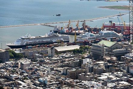Two cruise ships docked in the harbor. Banco República. - Department of Montevideo - URUGUAY. Photo #58254