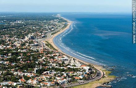 Aerial view of the boardwalk and beach eastward Carrasco - Department of Montevideo - URUGUAY. Photo #58327