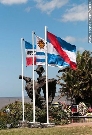 Día de la Armada (Navy Day) in its plaza in Punta Gorda. National flags - Department of Montevideo - URUGUAY. Photo #58608