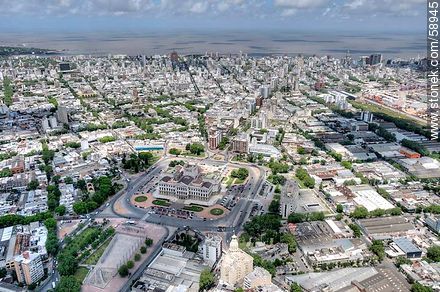 Aerial View of the Legislative Palace, the Annex and the neighborhoods of Aguada Cordón and Centro - Department of Montevideo - URUGUAY. Photo #58945
