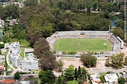 Aerial View of Charrua Stadium at Parque Rivera on Bolivia Avenue - Department of Montevideo - URUGUAY. Photo #59016