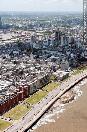 Aerial view of Rambla Francia and Ciudad Vieja - Department of Montevideo - URUGUAY. Photo #59081
