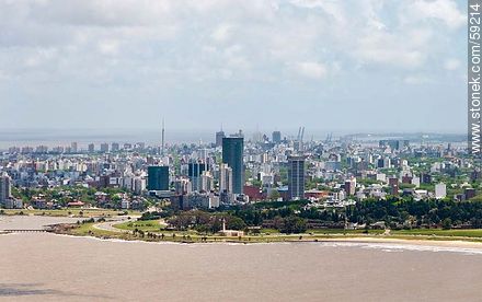 Aerial view of the city with the neighborhood Buceo in the foreground - Department of Montevideo - URUGUAY. Photo #59214