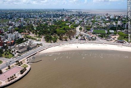 Aerial view of Playa Ramirez, Mercosur building, stadium Franzini and playground games - Department of Montevideo - URUGUAY. Photo #59275