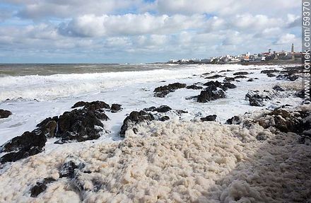 Las rocas de la Península llenas de espuma - Punta del Este y balnearios cercanos - URUGUAY. Foto No. 59370