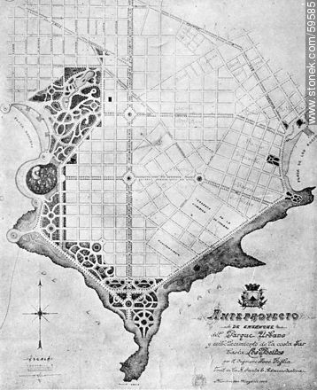 Proyecto del ingeniero Foglia para prolongar el Parque Urbano (Parque Rodó) hasta Pocitos, 1909 - Departamento de Montevideo - URUGUAY. Foto No. 59585