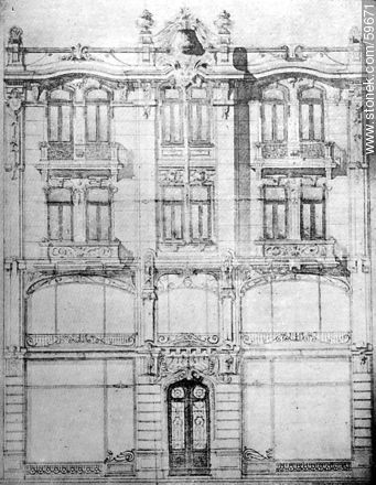Fachada del nuevo edificio de la mueblería Monteverde, 1910 - Departamento de Montevideo - URUGUAY. Foto No. 59671