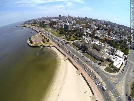 Aerial view of the beach Ramirez and the promenade República Argentina - Department of Montevideo - URUGUAY. Photo #61056
