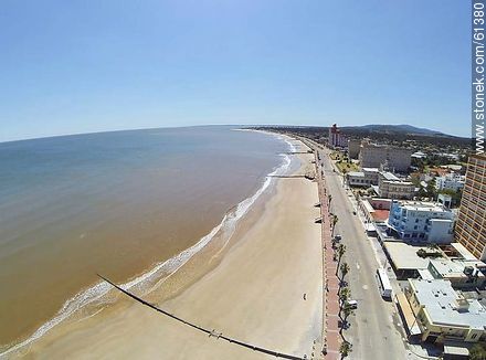 Aerial photo of the beach and boardwalk in spring. View to the west - Department of Maldonado - URUGUAY. Photo #61380