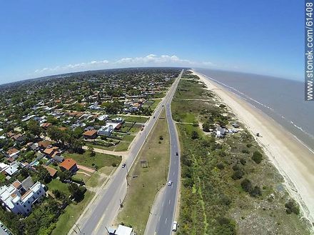 Aerial view of the Rambla Costanera Canelones. ANCAP Station. End of double track - Department of Canelones - URUGUAY. Photo #61408