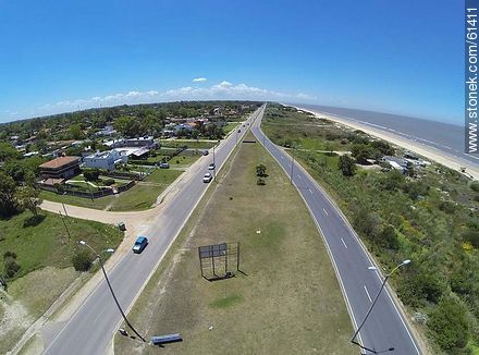 Aerial view of the Rambla Costanera Canelones. ANCAP Station. End of double track - Department of Canelones - URUGUAY. Photo #61411