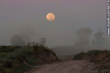 Full moon on the field at sunrise -  - MORE IMAGES. Photo #64715