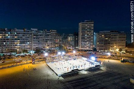 Aerial night view of a sports space on the beach - Department of Montevideo - URUGUAY. Photo #65571