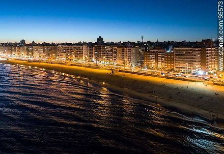 Aerial view at dusk of the rambla and beach Pocitos - Department of Montevideo - URUGUAY. Photo #65573