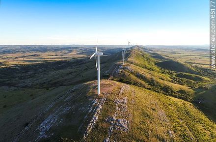 Aerial photo of wind power mills of UTE in the Sierra de Carapé - Department of Maldonado - URUGUAY. Photo #66177