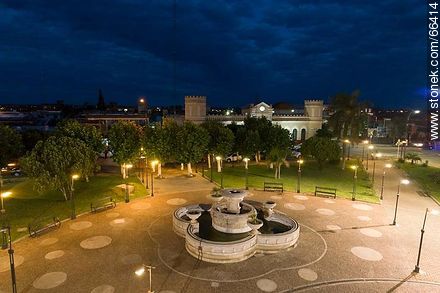 Aerial view of the fountain of the lovers in the square Artigas - Artigas - URUGUAY. Photo #66414