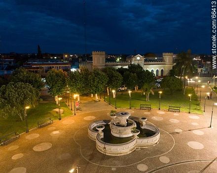 Aerial view of the fountain of the lovers in the square Artigas - Artigas - URUGUAY. Photo #66413