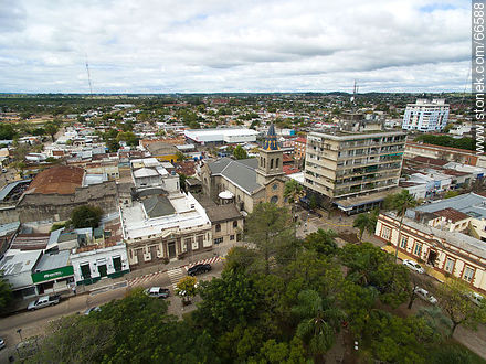 Aerial view of the departmental capital. Church and City Hall - Tacuarembo - URUGUAY. Photo #66588
