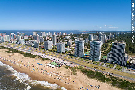 Aerial view of the Lorenzo Batlle Pacheco promenade over Brava beach and its towers. Roosevelt Ave. - Punta del Este and its near resorts - URUGUAY. Photo #66847
