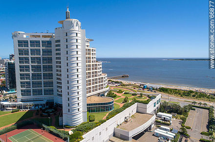 Rear aerial view of Enjoy Hotel (ex Conrad) - Punta del Este and its near resorts - URUGUAY. Photo #66877