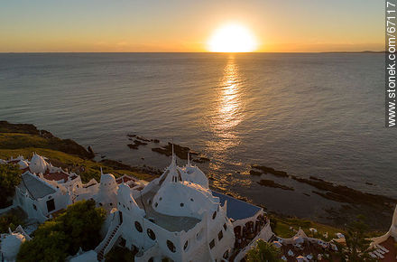 Aerial view of the setting sun from Casapueblo - Punta del Este and its near resorts - URUGUAY. Photo #67117