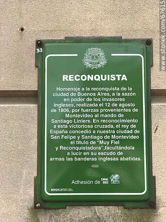 Reminder plaque of the Reconquista - Department of Montevideo - URUGUAY. Photo #67615