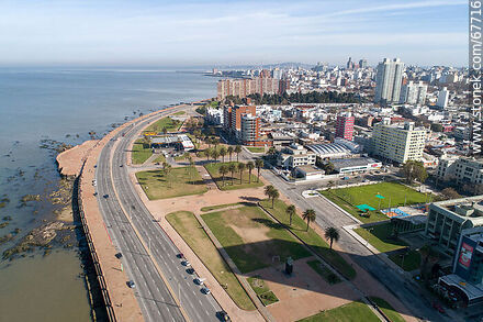 Aerial view of the rambla Rep. Argentina and La Cumparsita street - Department of Montevideo - URUGUAY. Photo #67716
