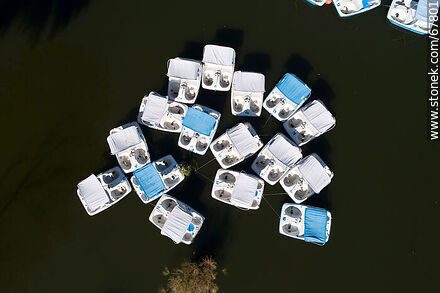 Aerial zenithal view of the boat slides in the centre of the lake -  - MORE IMAGES. Photo #67801